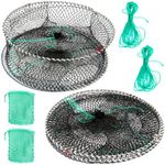 Drasry Three Entrances Large Crab Traps 2Pcs Portable Collapsible Trap for Crabs Bait Lobster Crawfish Shrimp Fish Net 17.7in x 7.9in (45cm x 20cm) (Black 23 in * 9.8 in)