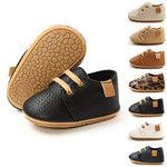 Sonsage Infant Baby Boys Girls Oxford Shoes Pu Leather Lace-Up Anti-Slip Trainer Soft Rubber Sole Toddler First Walking Sneakers A Black