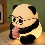 CYMNIX Panda LED Night Light with Glasses and Bottle - Soft Silicone Animal Lamp, Rechargeable and Portable, Ideal for Nursery, Bedside, and Baby Rooms, Gift for Kids, and Baby Showers