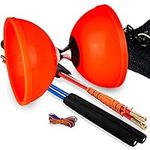 Diabolo Pro Triple Bearing Chinese Yoyo Medium 5” Orange Chinese Yoyo Diabolo Toy, Big Yoyo Diabolo with 2 Pair Carbon Sticks, 2 Extra Strings, 1 Drawstring Bag