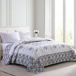 Beatrice Home Fashions Carnation Floral Embroidered Quilted Bedspread, Lightweight, All-Seasons, Twin, Blue