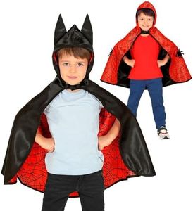 W WIDMANN MILANO Party Fashion 10666 - Mantello da supereroe, mantello reversibile con cappuccio, mantello, ragno, pipistrello, Halloween, costumi in maschera