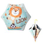 Baby Bucket Umbrella with Whistle for Children Kids Boys Girls Waterproof Strong Colourful Cartoon Print Automatic 1 Fold Round Handle Sun Protection Rains Umbrella-(Yellow Football Lion)