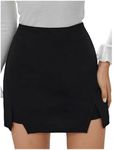 WDIRARA Women's High Waist Split Hem Zip Back Plain Skirt Black M