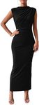 BTFBM Women's Ruched Bodycon Dress Summer Casual Sleeveless Back Slit Elegant Club Evening Party Cocktail Maxi Dresses(Solid Black, Medium)