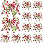 Seematn 12 Pcs Red Green Christmas Bows 6 Inch Christmas Candy Wreaths Bows Xmas Tree Bows Peppermint Grland Ribbon Ornaments for Christmas Tree Home Wedding Indoor Outdoor Party Decor(Classic)