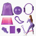 DSUMD 13 Pcs Pilates Essentials Kit for Women, Home Workout Equipment Set with 9.8” Ball, Magic Circle, Accessories, Perfect for Beginners to Toning & Fitness, Purple