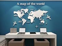 Shuanghao Wall Stickers Murals Background Poster Decoration Mirror Fashion Art Creative Acrylic 3D World Map Mundi for Office Study Living BedRooms Home Large Murals Wall Decals Stickers white280*174