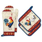 Arquiel Rooster Oven Mitts and Pot Holders Sets 4Pcs, 100% Cotton Heat Resistant, Extra Long Oven Gloves Potholder for Kitchen Cooking Baking Housewarming