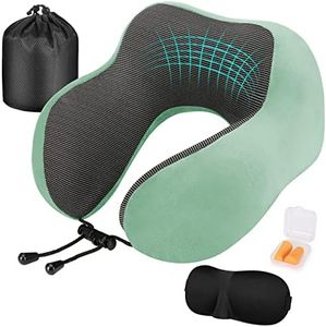 Eono Neck Pillow Memory Foam, Travel Pillow for Neck, Comfortable Neck and Head Support Pillow for Plane Cars Trains Office, Soft Flight Travel Cushion for Sleeping