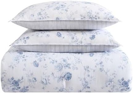 Laura Ashley- Queen Comforter Set, Reversible Cotton Bedding with Matching Sham(s), Farmhouse Home Decor, Dorm Room Essentials (Belinda Blue, Queen)