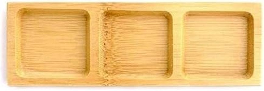 BambooMN Brand - Solid Bamboo Mini Dishes - Rectangle, Three Deep Square Compartment, 7" x 2.4" - 30 pcs