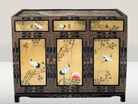 China Warehouse Direct Chinese Furniture - Gold Leaf Sideboard Cabinet with Hand Painted Cranes Design, Oriental Furniture