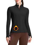 QUEENIEKE Workout Jackets for Women Full Zip Slim Fit Athletic Running Jacket with Thumb Holes (Black Fleece-lined, M)