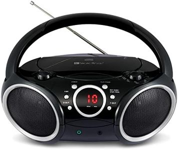 SINGING WOOD 030C Portable CD Player Boombox AM FM Analog Tuning Radio, Aux Line in, Headphone Jack, Foldable Carrying Handle (Black with a Touch of Grey Rims)