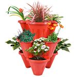 POTS4NATURE 3 Tier Stacking Vertical Flowers Garden Vegetables Strawberries Herbs Plastic Planter Pots for Indoor/Outdoor, Terrace, Balcony, Patios and Backyards Gardening Tower - Dark Orange