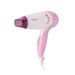 Vega Insta Glam Foldable 1000 Watts Hair Dryer with 2 Heat & Speed Settings, Detachable Nozzle, Overheat Cut-out, Quick Dry with 1000W, Hair Dryer for Women, VHDH-20, (Made in India)