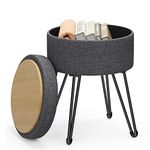 SONGMICS Vanity Stool Chair, Small Ottoman Stool with Storage, Vanity Chair, 15.4 Dia. x 17.4 Inches, 4 Metal Legs, for Makeup Room, for Living Room, Bedroom, Slate Gray ULOM002G01