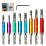 K Kwokker 8PCS Hinge Drill Bit Set, HSS Self Centering Drill Bits 1/4" Hex Shank Hinge Drill Bit Guide Set Window Woodworking Puncher Hole Drilling Tool, 5/64”, 7/64”, 9/64”, 11/64”,5mm,13/64'',1/4''