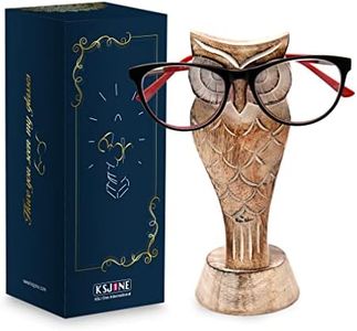 KSJONE Nice Packaged Unique Owl Spectacle Holder Wooden Eye glasses Stand Handmade Present for Women and Men Home Office Decor for Teacher Him Her Mom Dad Desk Organizer for Kids