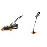 WORX WG779E.2 36V (40V MAX) Cordless 34cm Lawn Mower (Dual battery x2 20V Batteries) & WG157E.9 18V (20V MAX) 2.0Ah Cordless 25cm Grass Trimmer-Body ONLY, 20 V, Black