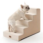 COZY KISS Wide Dog Stairs for Small Dogs, 60 cm High Pet Stairs for High Bed Car, Non-Slip Dog Steps for Old Cats, Puppies, Small Medium Dogs, 75x50x60cm, 5 Tiers, Beige