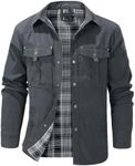 Flygo Mens Flannel Lined Shirt Jacket Vintage Snap Button Western Jacket Rugged Outdoor Cowboy Shirts Jackets(Grey-M)