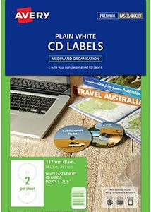 Avery A4 Matt CD Labels - Product Stickers - Small Business Supplies - White, 117 mm, 50 Labels/25 Sheets (960101/ L7676)