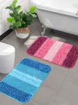SARAL HOME EASY LIVING Microfiber Striped Rectangle Shaped Anti-Skid Bath Mats Soft & Super Absorbent Mats for Shower Washable,Non-Slip & Quick-Drying Mat,35x50cm |Pack of 2(Turquoise & Pink)