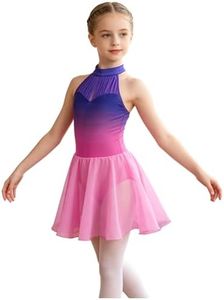 Yyuihri Halter Gradient Contemporary Lyrical Dance Costumes for Girls Open Back Chiffon Skirt Recital Competition Wear Pink 13-14 Years