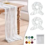 Waligoy White Cheesecloth Table Runner 2 Pack 35" Boho Gauze Table Runner 120 inches Long Table Runner Rustic Sheer Cheese Cloth Fabric Bulk for Baby Shower Wedding Bridal Birthday Party Decorations