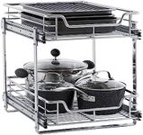 Household Essentials C21521-1 Glidez 2-Tier Sliding Organizer - Dual Pull Out Cabinet Shelf - Chrome - 14.5 Inches Wide