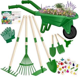 Qtioucp Kids Gardening Tools Outdoor Toys Set Backyard Play with Wheelbarrow Educational STEM Learning Pretend Toys Outdoor Indoor for Toddlers Kids Boys Girls