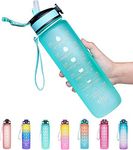 Maxzer 32oz / 1L Leakproof BPA Free Drinking Water Bottle with Time Marker to Ensure You Drink Enough Water Throughout The Day for Fitness and Outdoor Enthusiasts (Mint Green, 32oz)