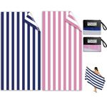 Kelvindra Microfibre Beach Towels for Adults - 2 Pack Double Sided Lightweight Beach Towel 180x90cm Extra Large, Sand Free Quick Dry Microfibre Towel with Mesh Bags for Travel, Swim & Sunbathing