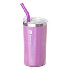 Bluwing 12 oz Kids Small Tumbler with Straw-Cute Insulated Tumbler Straw Cups for Girl, Leak Proof Lid, Straw Brushes (Glitter Purple)