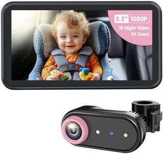 LUKVIEW BM2A Car Camera Baby Monitor, 5.2" 1080P HD Screen with 3X Zoom & IR Night Vision, Baby Car Camera for Rear Facing Seats, Easy Install for Girls, Parents and Pet Lovers