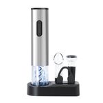 ELMWAY Electric Wine Opener Set,Wine Bottle Corkscrew Opener with Foil Cutter, Wine Aerator Pourer, Vacuum Stoppers, Reusable Wine Bottle Openers with Storage Base Stainless Steel- Battery Operated…