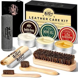 Awaydol 10 PCS Leather Boot Care Kit - Horsehair Brushes,Saddle Soap,Waterproofing Wax,Mink Oil, Polishing Cloth,Microfiber cloth, Shine Shoe Cleaning Kit Gift for Men Women Husbands Dads 