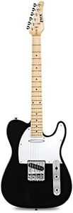 LyxPro 39” Electric Guitar TL Series, Full-Size Paulownia Wood Body, 3-Ply Pickguard, C-Shape Neck, Ashtray Bridge, Quality Gear Tuners, 3-Way Switch & Volume/Tone Controls, 2 Picks Included, Black