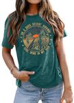 Adventure Shirts Women Retro Desert Highway T-Shirt Funny Nature Graphic Tee Casual Cotton Short Sleeve O-Neck Tee Tops Green