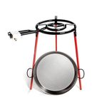 Verano Spanish Ceramics Double Ringed Gas Burner 400 mm with 46cm Polished Steel Paella Pan & UK Adaptor - Tripod Stand 75cm Tall - Home Camping Holiday Outdoor Cooking Paella Kit