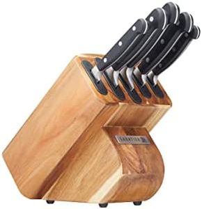 Sabatier Edgekeeper Knife and Acacia Wood Block Set, Self-Sharpening Knives, Set Includes Chef, Carving, Utility & Paring Knives, 16cm x 23.5cm x 22cm, Grey