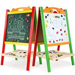 doto Wooden Art Easel for Kids (Double Sided) - Standing Magnetic Whiteboard Chalkboard Small Toddler Toys - Includes Wooden ABC Numbers DT-008-UK-2