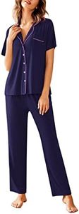 Avidlove Women Pajamas Set Notch Collar Soft Sleepwear Pjs Short Sleeve Button Down Nightwear with Long Pants