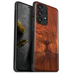 Carveit Wood Case for Samsung Galaxy A53 5G Case [Natural Wood & Black Soft TPU] Shockproof Protective Cover Unique & Classy Wooden Case Compatible with Galaxy A53 5G Case (Tree with Roots-Rosy)