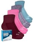 Doctor's Select Diabetic Socks for Men and Women - 4 Pairs Ankle Socks | Pink, Green, Red, Purple | Size 9-11