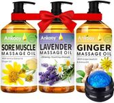 3 Pack Massage Oil for Massage Therapy with Massage Roller Ball,Ginger Oil Lymphatic Drainage & Arnica Sore Muscle & Lavender Relaxing Massage Oils-Spa Gift Mother Day Father Day Gifts for Men Women