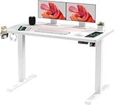 SANODESK QS+110 * 60 Electric Standing Desk Height Adjustable Standing Desk Sit Stand Desk Adjustable Desk Stand Up Desk for Home Office(White Frame+ White Desktop)