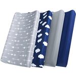 Chaning Pad Cover(32" x 16"), 4 Pack for Portable Change Pad, Change Pad Covers, Breathable & Soft Microfiber, Grey/Navy